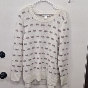 Christopher & Banks White/Cream Crewneck Sweater with Metallic Pink Dots